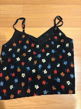 Madewell black Floral V-Neck Spaghetti Strap Tank Top